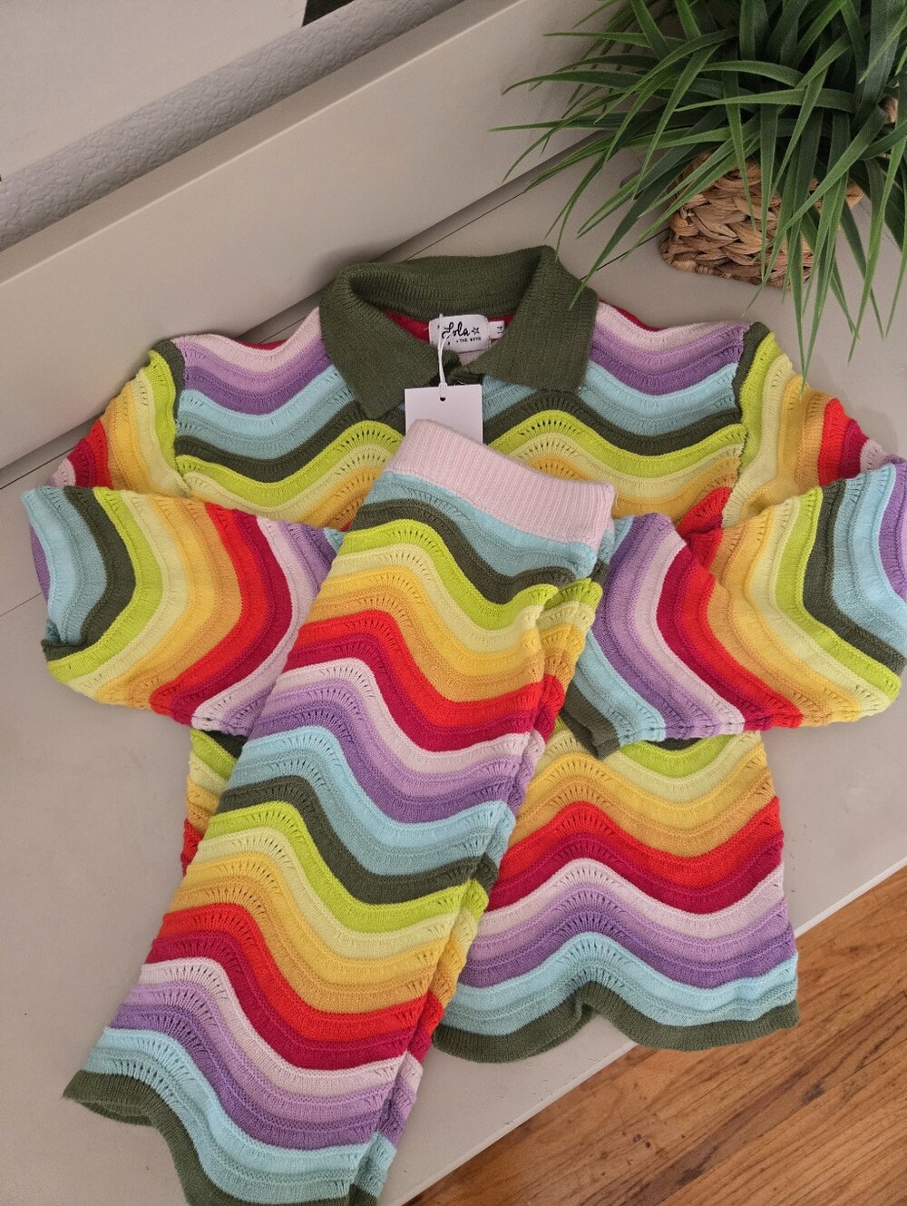 NWT Girls Kids Rainbow Wave Knit Top And Skirt Set Multicolor Size 14